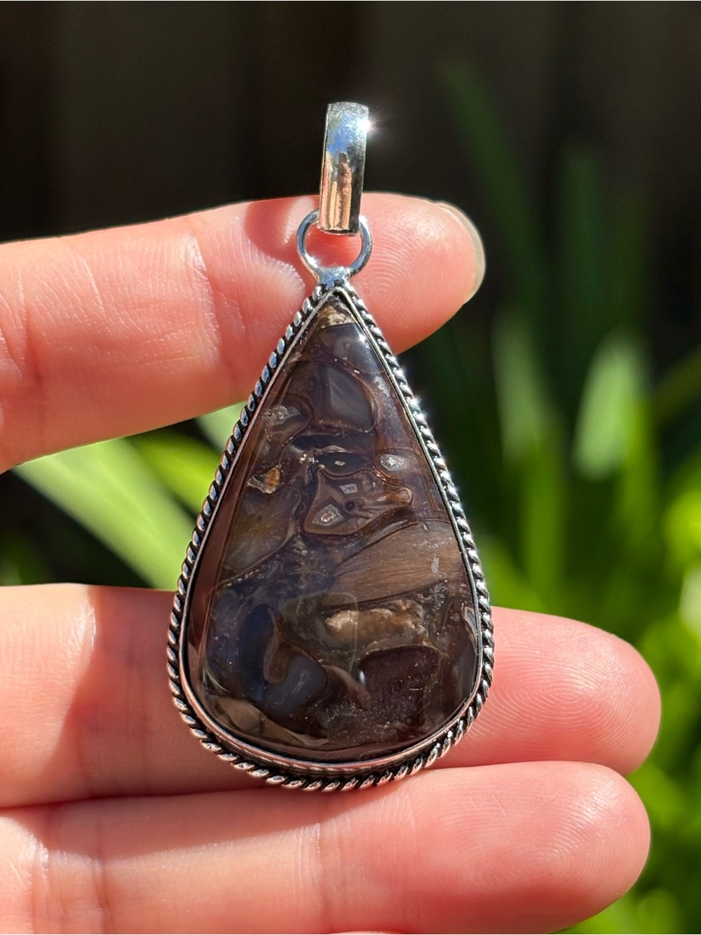 Sterling Silver Brown Teardrop Jasper Pendant